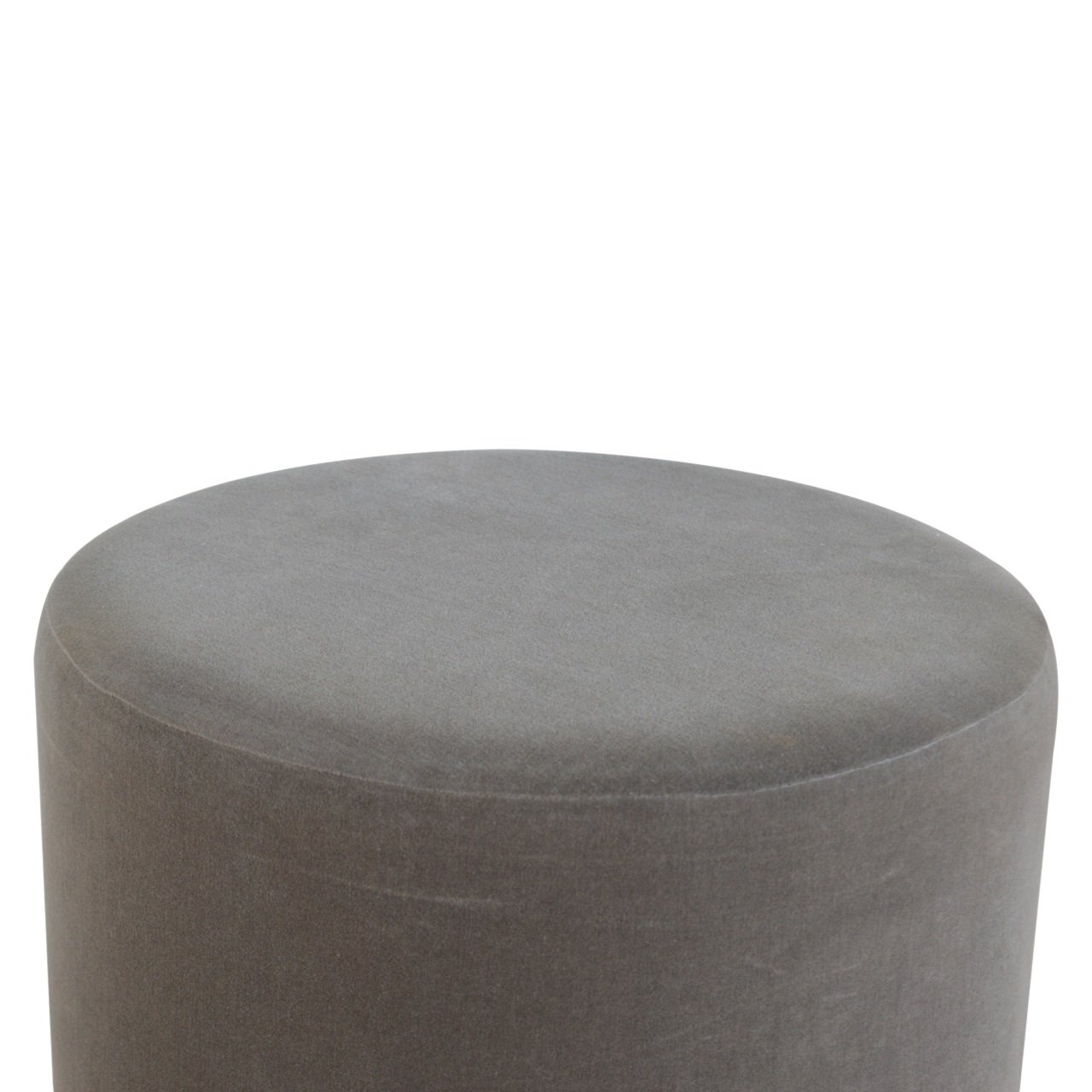 Solid Mango Wood Grey Velvet Round Footstool with Gold Coloured Base - Image 6