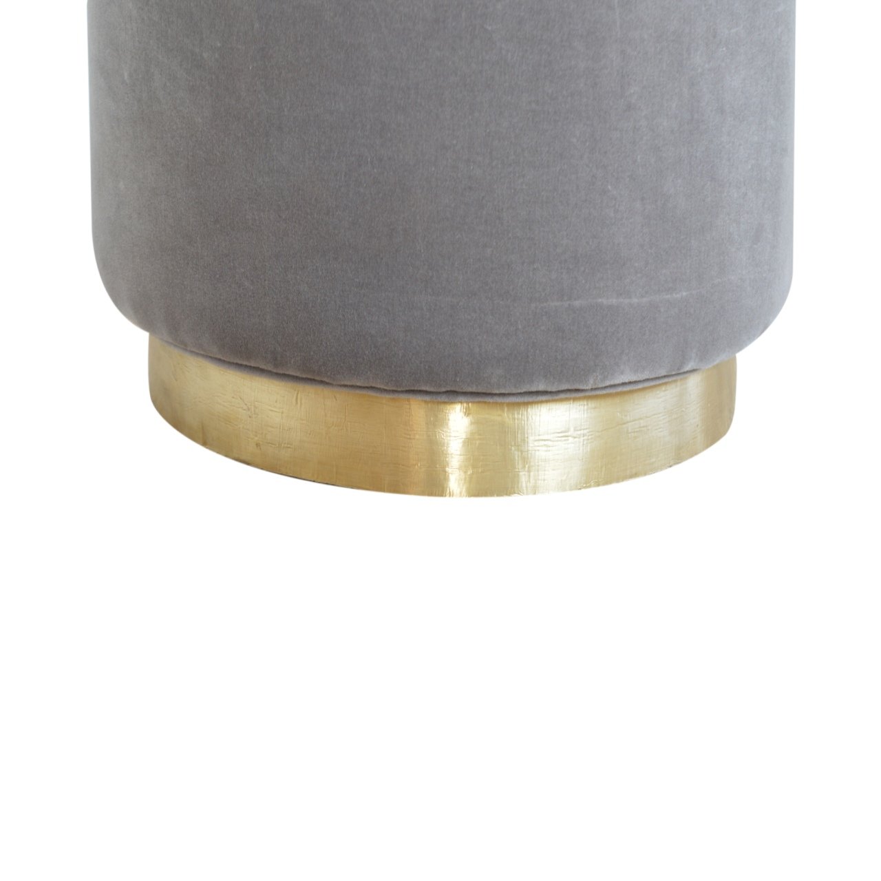 Solid Mango Wood Grey Velvet Round Footstool with Gold Coloured Base - Image 7