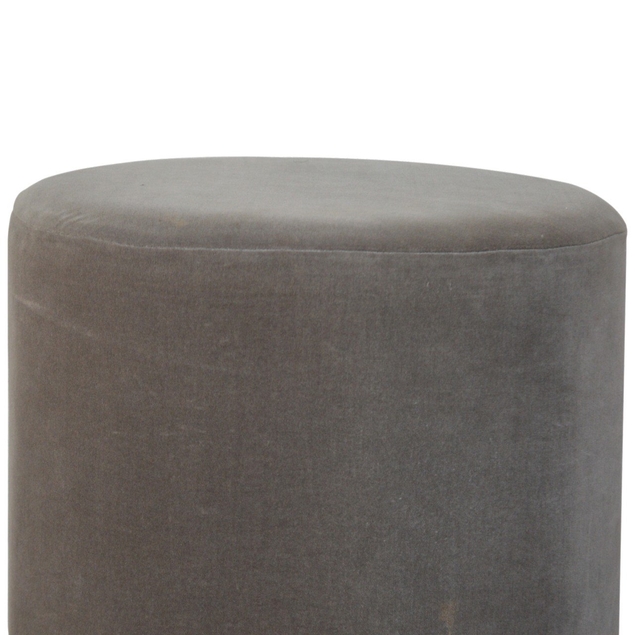 Solid Mango Wood Grey Velvet Round Footstool with Gold Coloured Base - Image 3