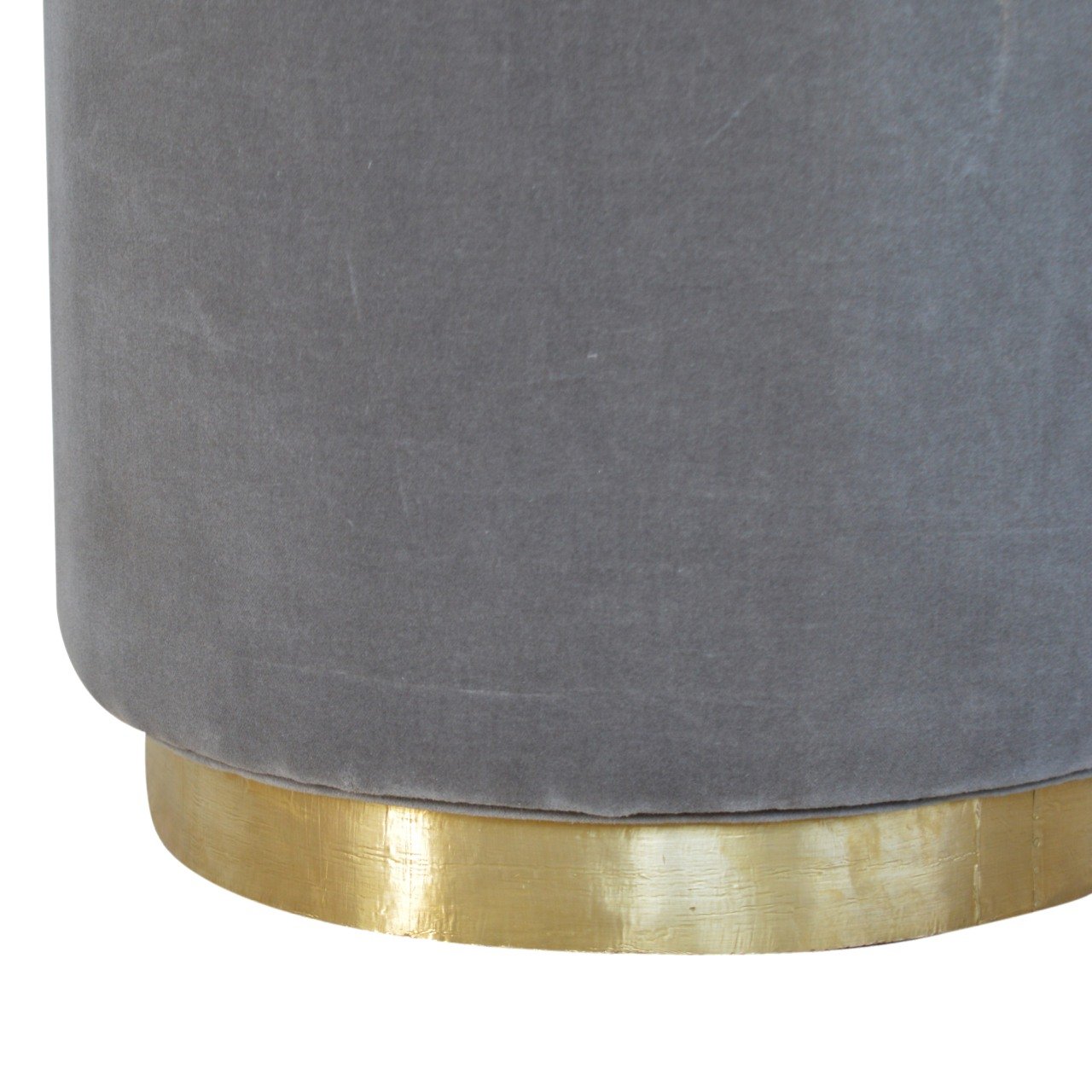 Solid Mango Wood Grey Velvet Round Footstool with Gold Coloured Base - Image 5