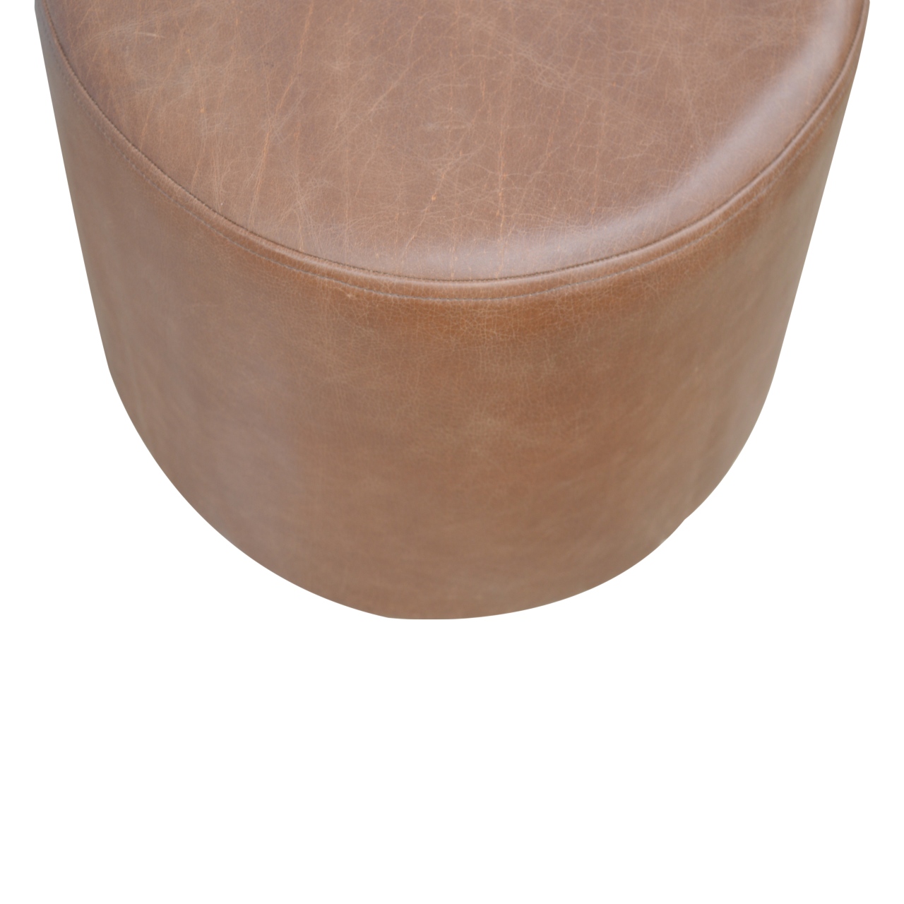 Solid Mango Wood Brown Buffalo Leather Footstool with Gold Painted Base Large Footstool - Image 2