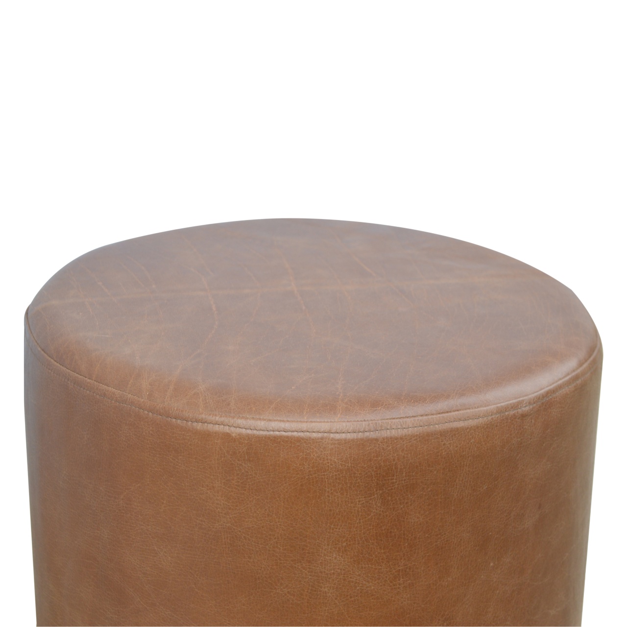 Solid Mango Wood Brown Buffalo Leather Footstool with Gold Painted Base Large Footstool - Image 6