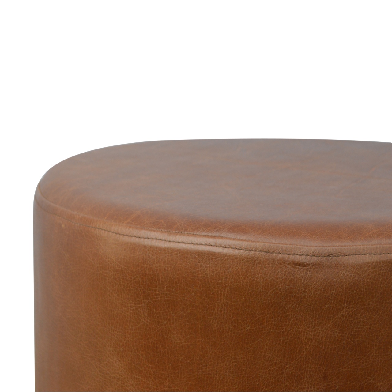 Solid Mango Wood Brown Buffalo Leather Footstool with Gold Painted Base Large Footstool - Image 4