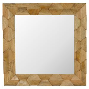 Solid Oak Finished Mango Wood Pineapple Carved Square Mirror