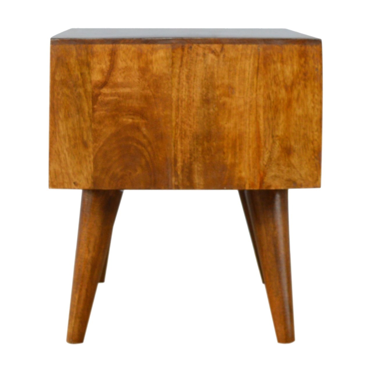 Solid Mango Wood Brass Inlay Chestnut Finished Sliding Door Scandinavian Legs Media Unit - Image 7