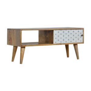 Solid Mango Wood Oak Finished Sliding Screen Print Door Media Unit