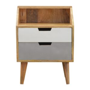 Solid Mango Wood White and Grey Raised Bedside Table