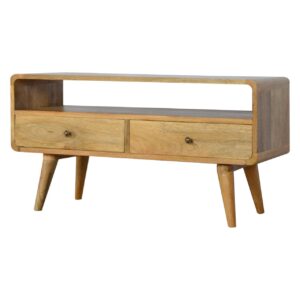 Solid Mango Wood Curved Oak-ish Media Unit