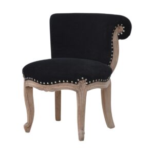 Solid Mango Wood Black Velvet Studded Chair with Cabriole Legs
