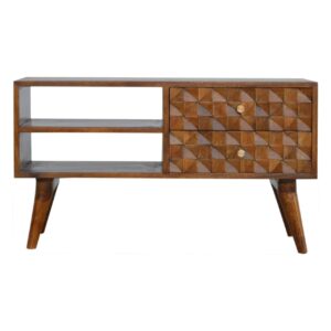 Solid Mango Wood Chestnut Diamond Carve Media Unit