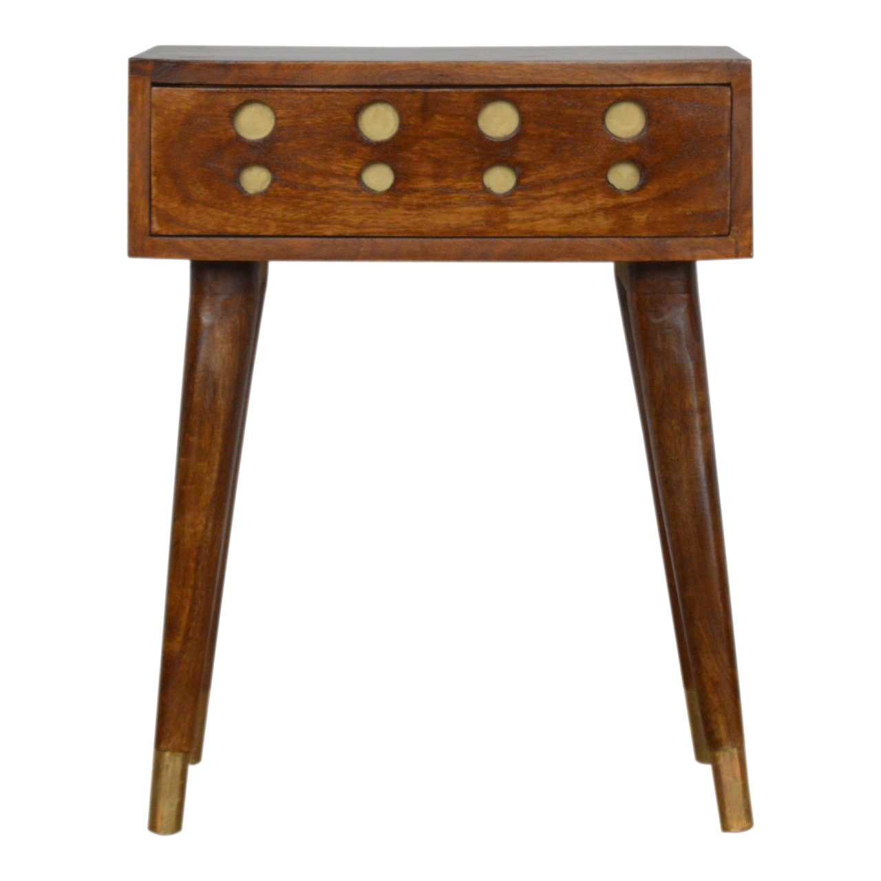 Solid Mango Wood Chestnut Brass Cut out Bedside