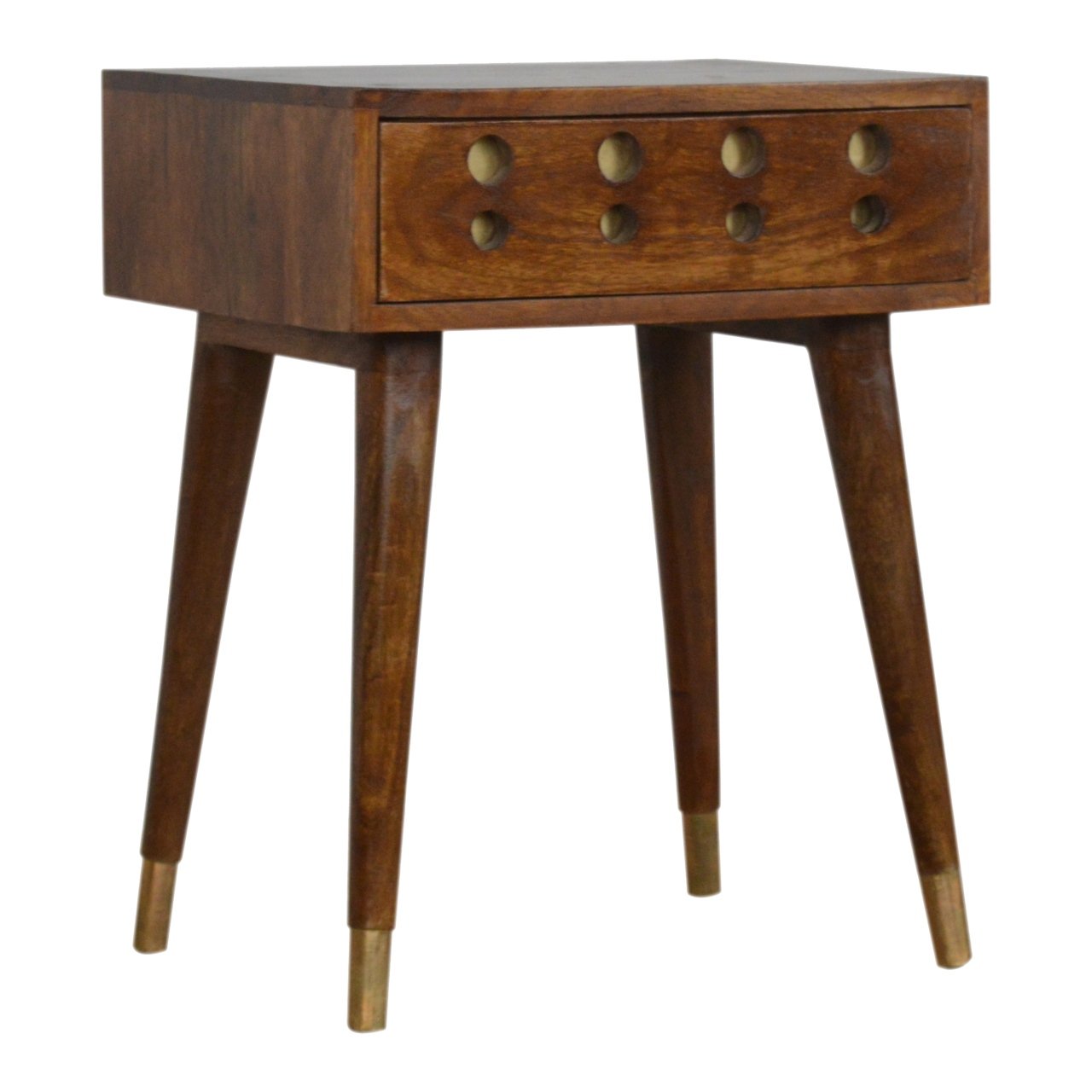 Solid Mango Wood Chestnut Brass Cut out Bedside - Image 2