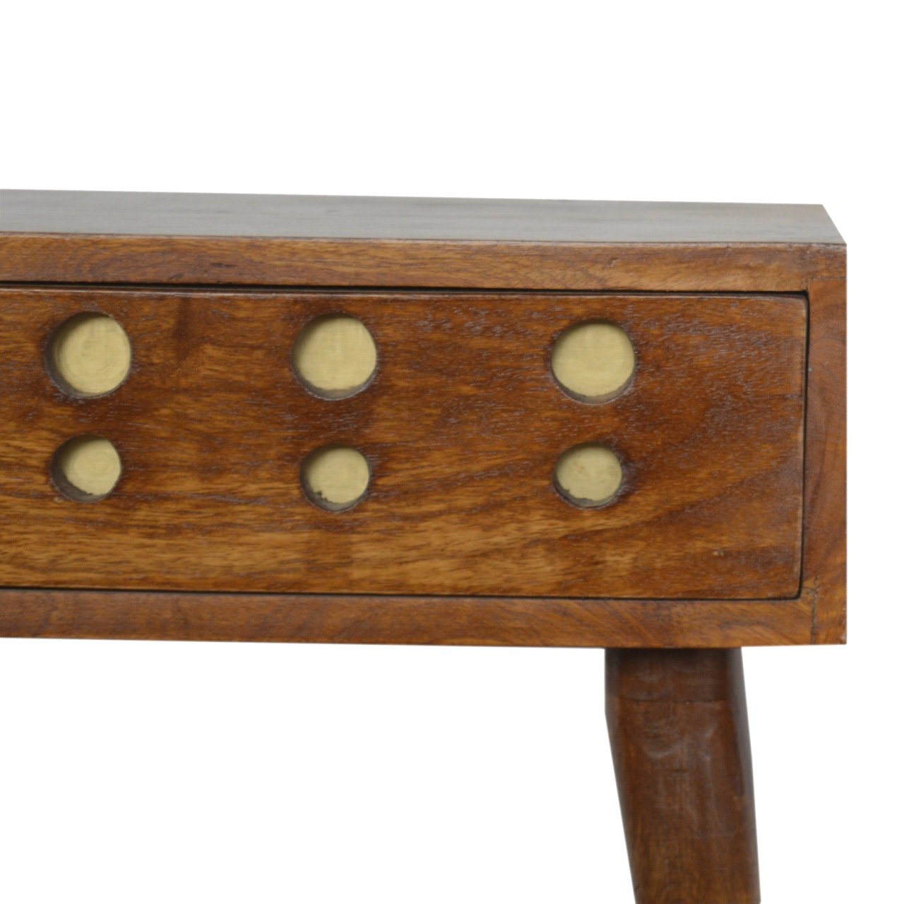 Solid Mango Wood Chestnut Brass Cut out Bedside - Image 4