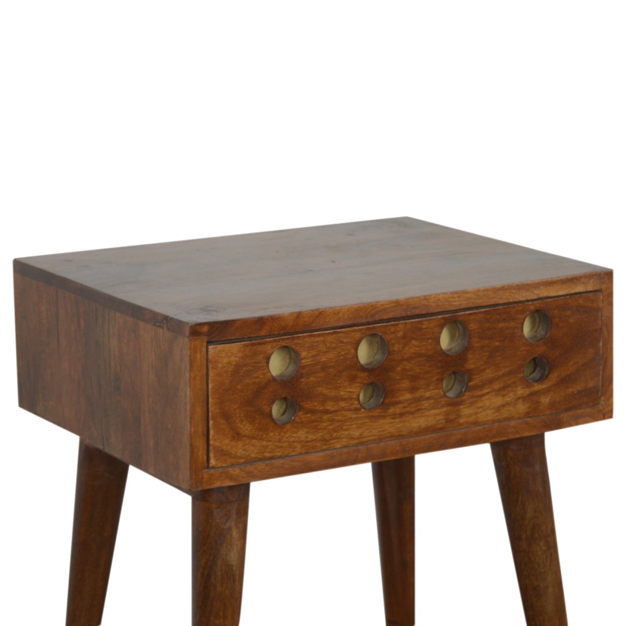 Solid Mango Wood Chestnut Brass Cut out Bedside - Image 3