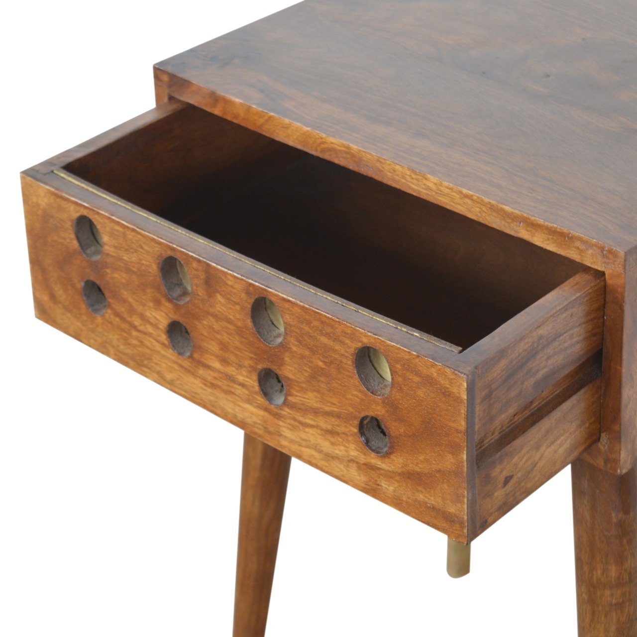 Solid Mango Wood Chestnut Brass Cut out Bedside - Image 5
