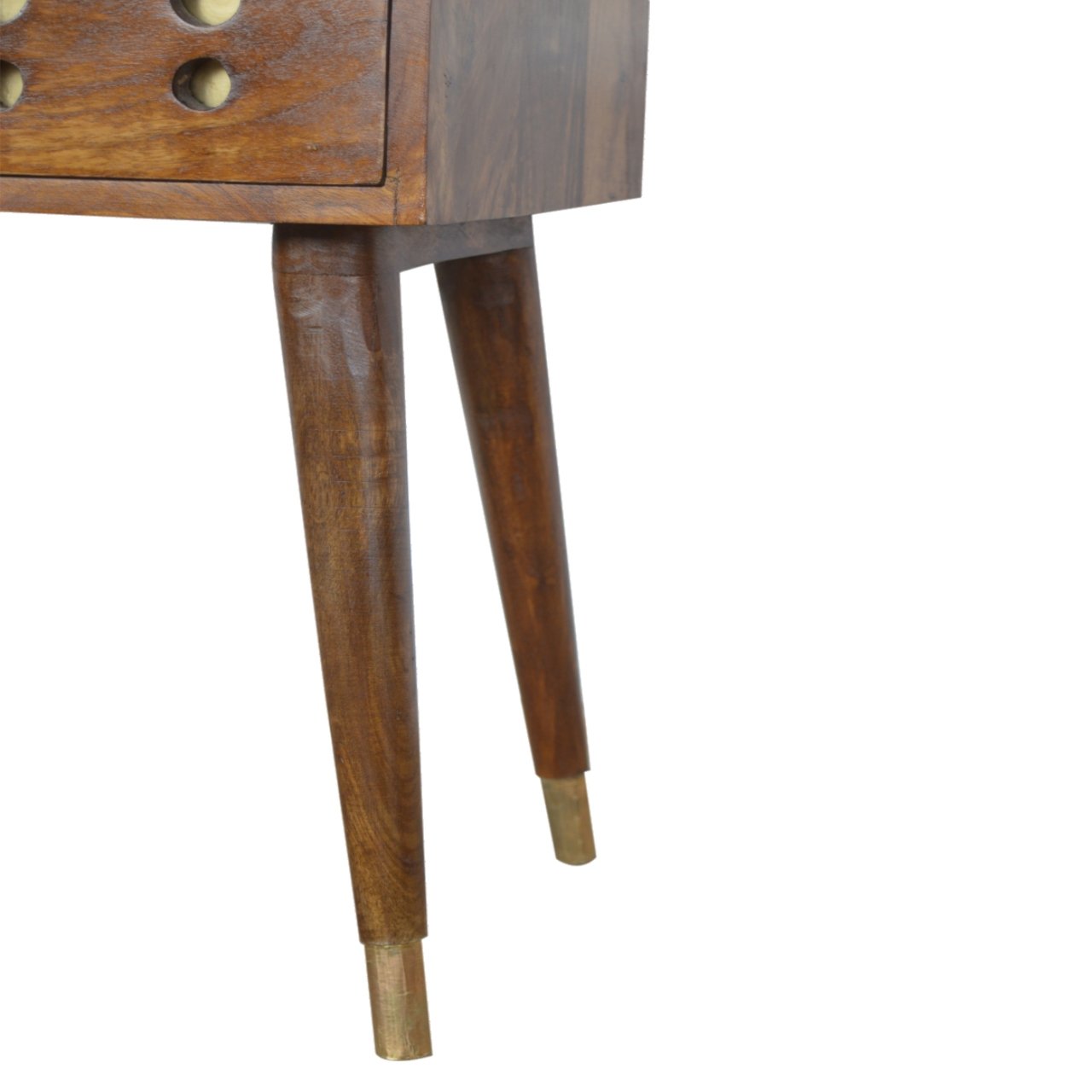 Solid Mango Wood Chestnut Brass Cut out Bedside - Image 6