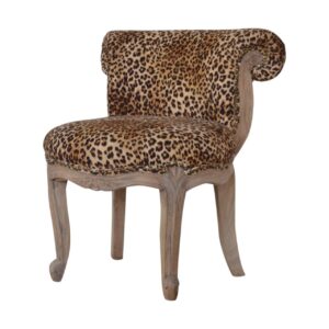 Solid Mango Wood Leopard Print Studded Chair with Cabriole Legs