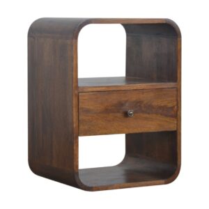 Solid Mango Wood Chestnut Finished Curved Edge Bedside