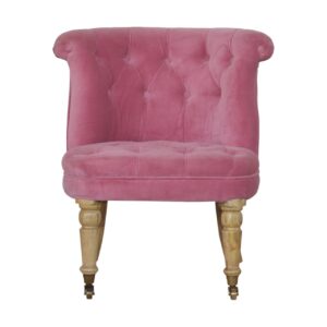 Solid Mango Wood Pink Velvet Accent Chair
