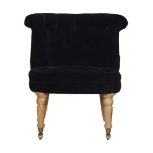 Solid Mango Wood Black Velvet Accent Chair