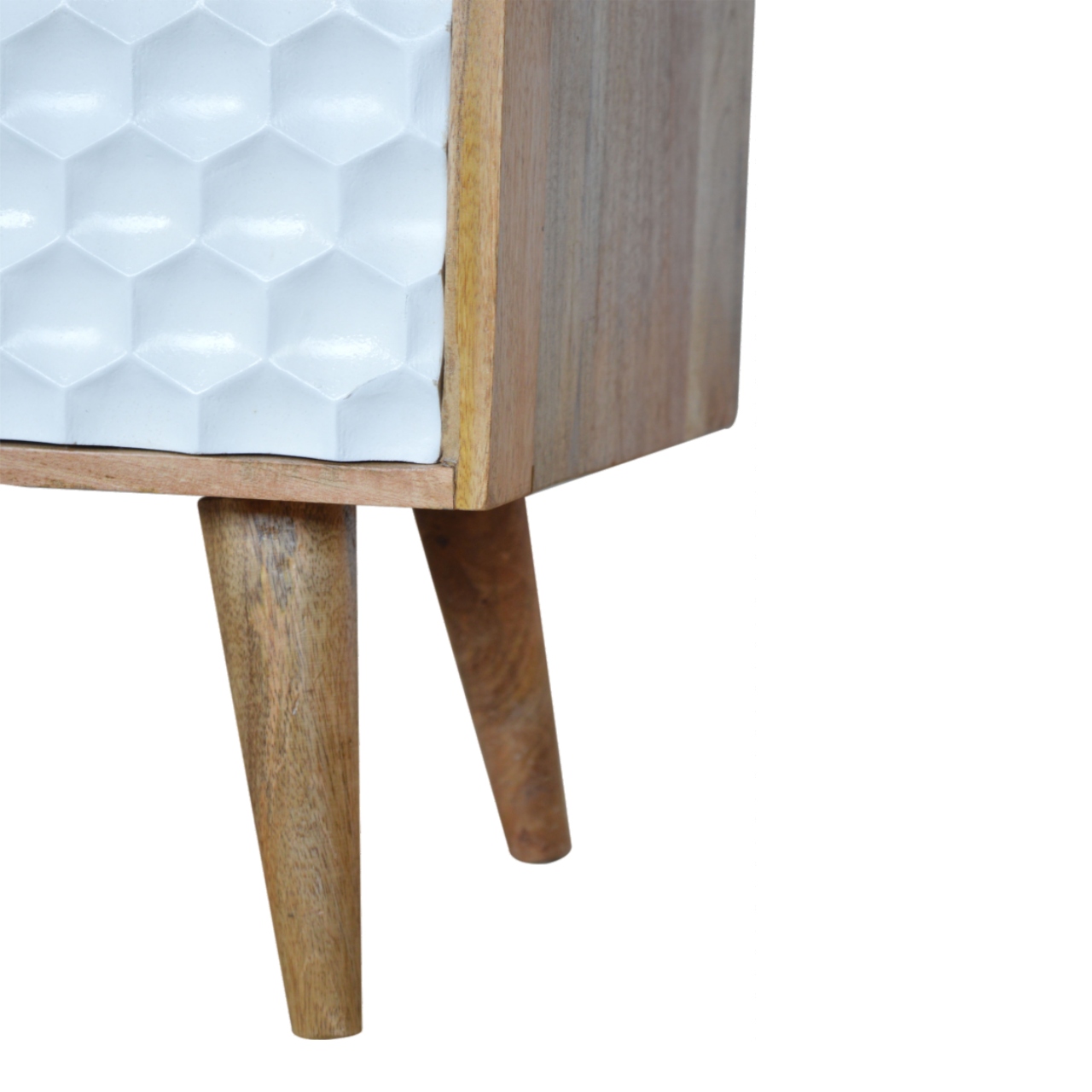 Solid Mango Wood Oak Finished Honeycomb Carved Sliding Door Media Unit - Image 4