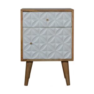 Solid Mango Wood Daisy Carved 1 Door Bedside