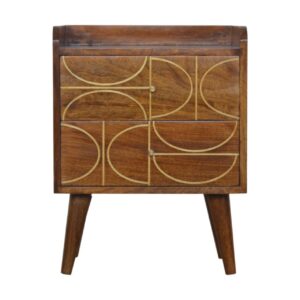 Solid Mango Wood Chestnut Inlay Abstract Bedside