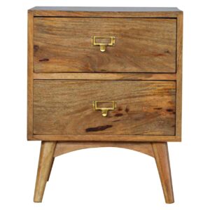 Solid Oak Finished Mango Wood 2 Drawer Scandinavian Style Cabinet