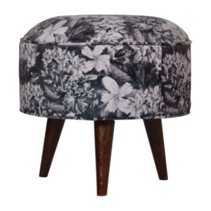 Solid Mango Wood Floral Print Footstool