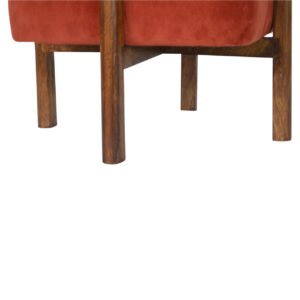 Solid Walnut Finished Mango Wood Brick Red Velvet Footstool