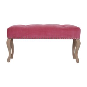Solid Mango Wood French Style Pink Velvet Bench