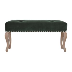 Solid Mango Wood French Style Emerald Velvet Bench