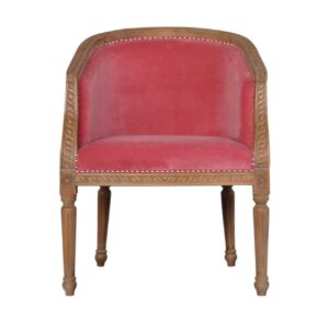 Solid Mango Wood Pink Velvet Occasional Chair