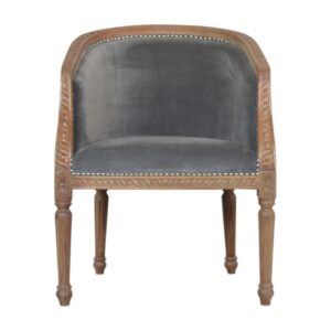 Solid Mango Wood Grey Velvet Occasional Chair