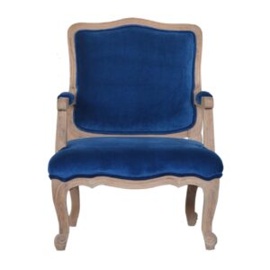 Solid Mango Wood Royal Blue Velvet French Chair