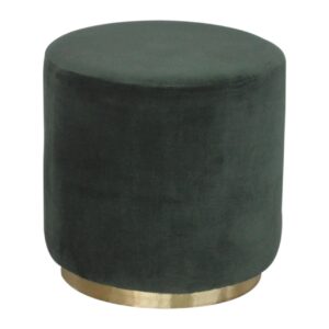 Solid Mango Wood Emerald Green Cotton Velvet Footstool with Gold Coloured Base