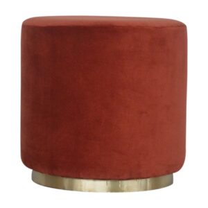 Solid Mango Wood Gold Coloured Base Brick Red Velvet Stool