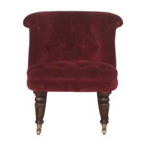 Solid Mango Wood Walnut Stained Wine Red Velvet Accent Chair