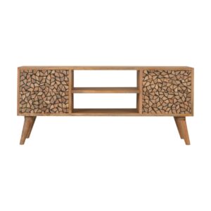 Solid Oak Finished Mango Wood Scandinavian Style 4 Drawer 2 Slot Lisbon Wood Resin Inlay TV/Media Unit