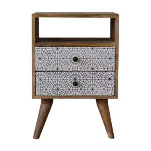 Solid Mango Wood Oak Finished Sendai Scandinavian Style 2 Drawer Screen Printed Bedside