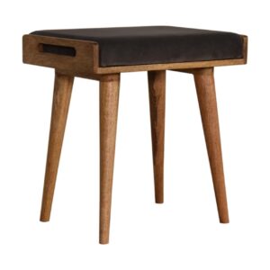 Solid Oak Finished Mango Wood Scandinavian Style Grey Velvet Tray Footstool