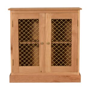 Solid Oak Finished Mango Wood Rustic 2 Caged Door Cabinet