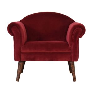 Solid Mango Wood Wine Velvet Nordic Style Armchair
