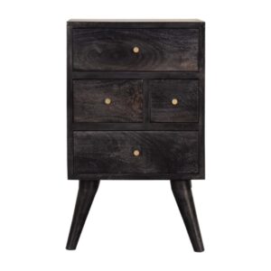 Solid Mango Wood Ash Black Finished Two Drawer Bedside Table/Cabinet