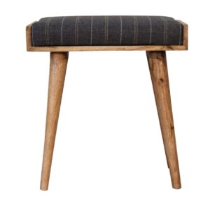 Solid Oak Finished Mango Wood Scandinavian Style Pewter Tweed Tray Footstool