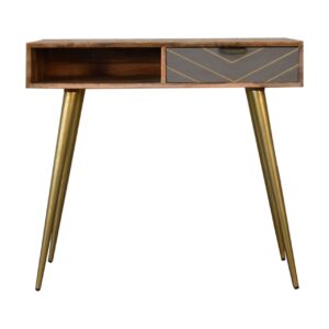 Solid Mango Wood Cement Brass Cable Writing Desk