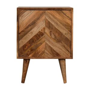 Solid Mango Wood Oak Scandinavian Style 1 Door Geometric Pattern Bedside