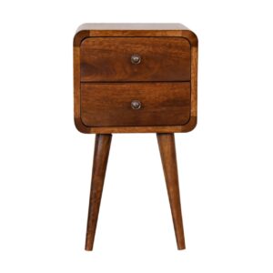Solid Mango Wood Mini Chestnut Curved Bedside