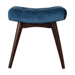 Solid Mango Wood Dark Walnut Finished with Blue Velvet Stool