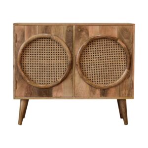 Solid Mango Wood Oak Finished with Rattan Larissa Cabinet